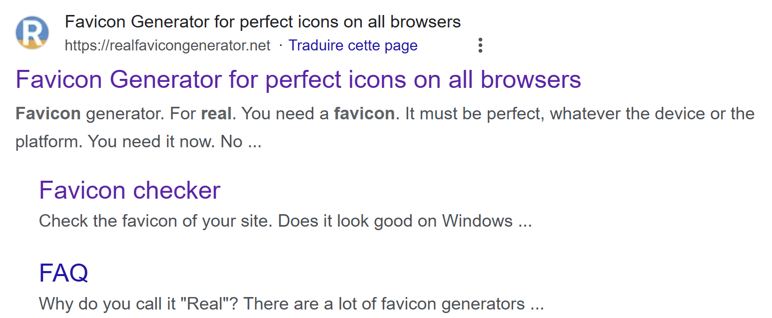 Example of favicon in Google result pages