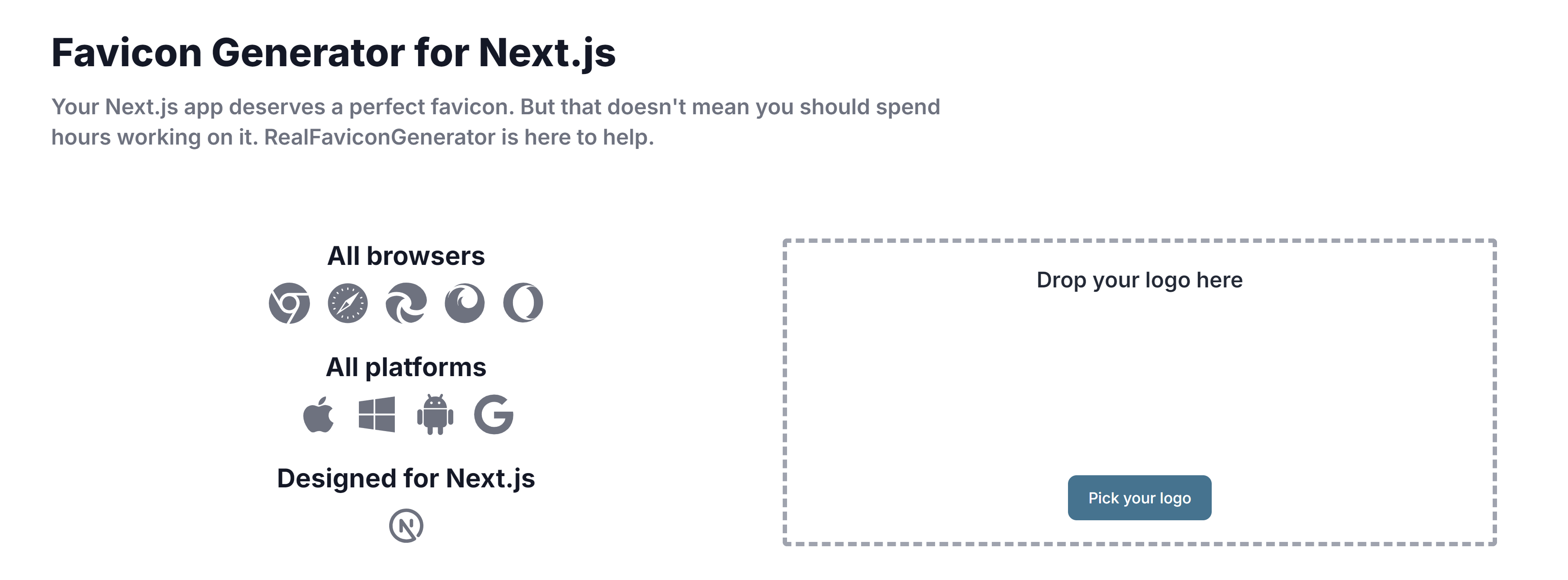 RealFaviconGenerator homepage for Next.js