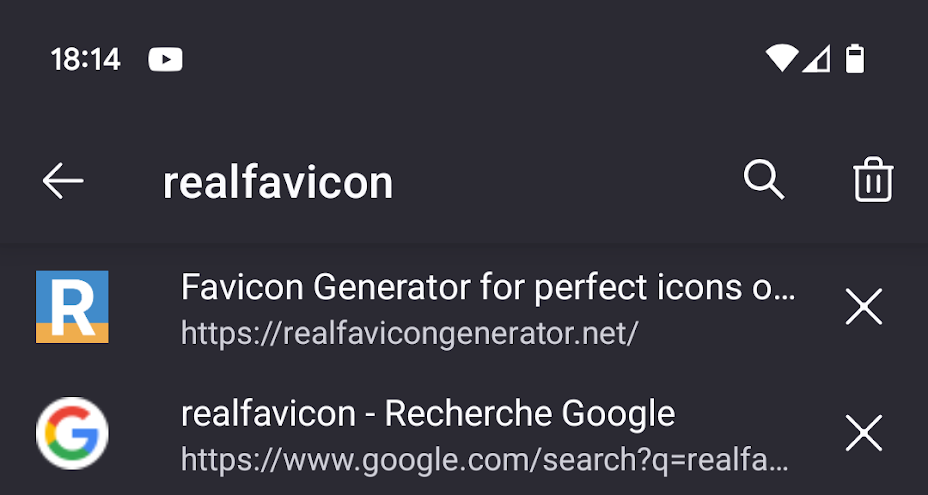 Favicon in Android Firefox navigation history