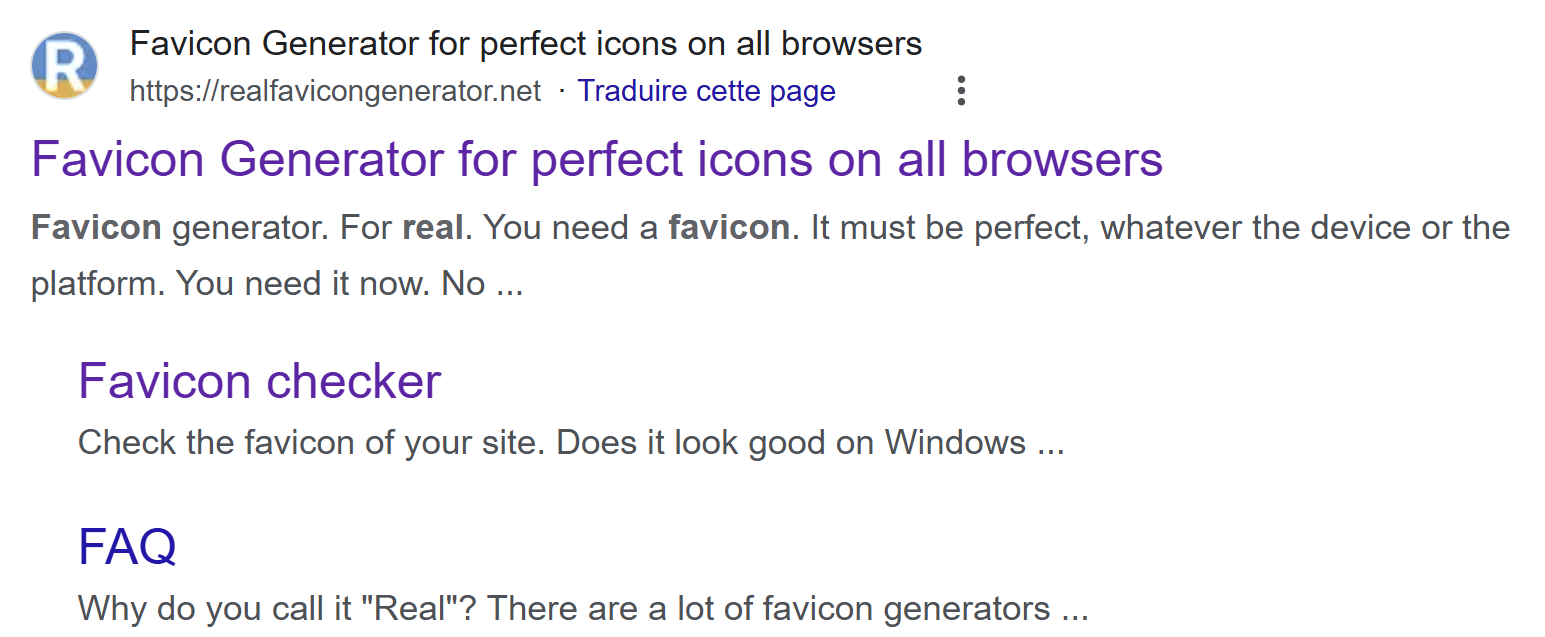 Favicon in Google result page